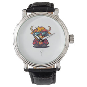 Coquette Highland Cow Bubblegum Tshirt Design, Hol Armbanduhr
