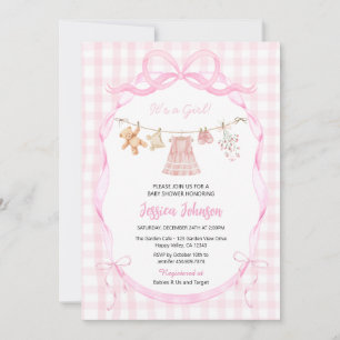 Coquette It's a Girl Wäscheleine Baby-Party Pink Einladung