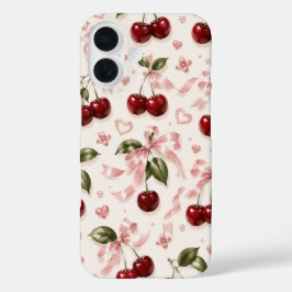 Coquette-Kirsche- und rosa Satinschleifen-Nahtlose iPhone 16 Hülle
