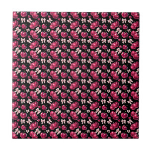 Coquette-Kirschmuster Rosa Schleife Ästhetik  Fliese