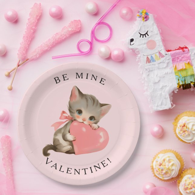 Coquette Kitty Vintage Be Mine Valentinstag Pappteller (Party)