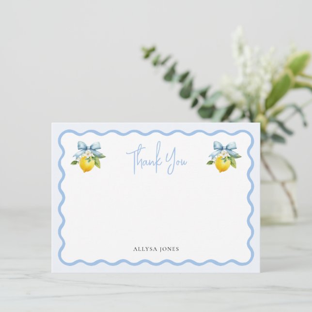 Coquette Lemon Italian Wavy Baby Shower Dankeskarte (Stehend Vorderseite)