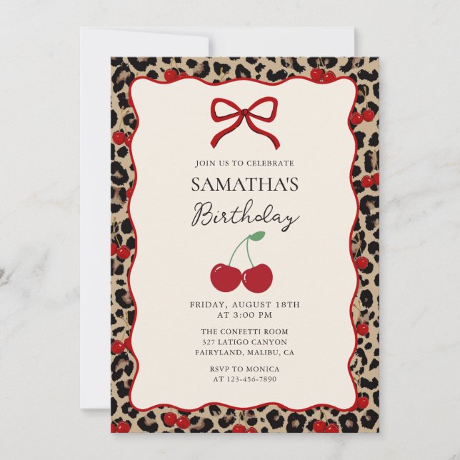 Coquette Leopard Cheetah Girl Birthday Invitation Einladung (Vorderseite)