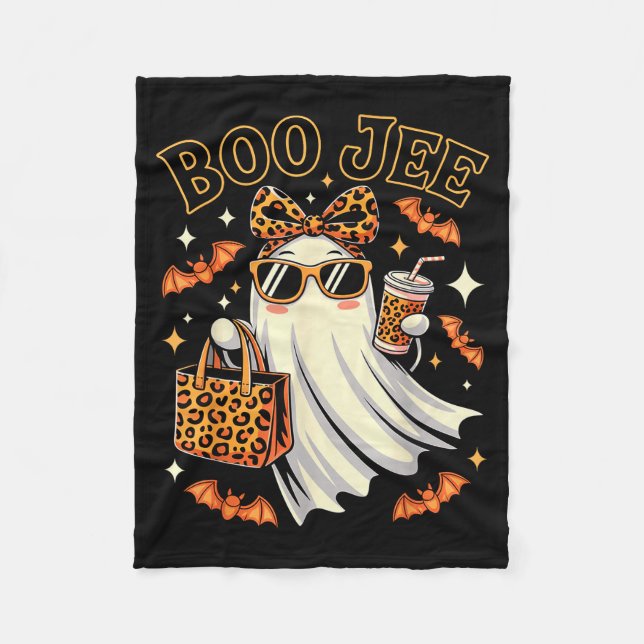 Coquette Leopard Ghost Coffee Boo Jee Halloween Bo Fleecedecke (Vorderseite)