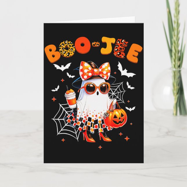 Coquette Leopard Ghost Coffee Boo-jee Halloween Bo Karte (Vorderseite)