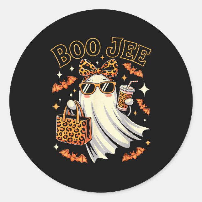 Coquette Leopard Ghost Coffee Boo Jee Halloween Bo Runder Aufkleber (Vorderseite)