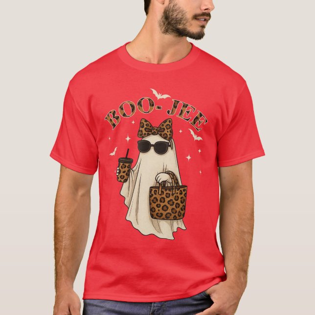 Coquette Leopard Ghost Coffee Boo JEE Halloween Bo T-Shirt (Vorderseite)