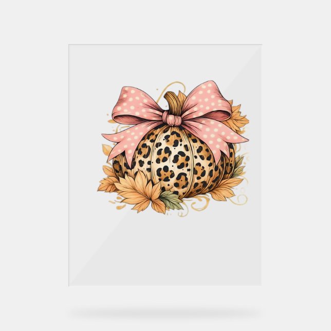 Coquette Leopard Pumpkin with Pink Bow - Glam Fall Acrylschild (Vorderseite)