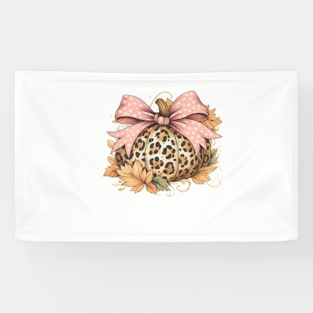 Coquette Leopard Pumpkin with Pink Bow - Glam Fall Banner (Horizontal)