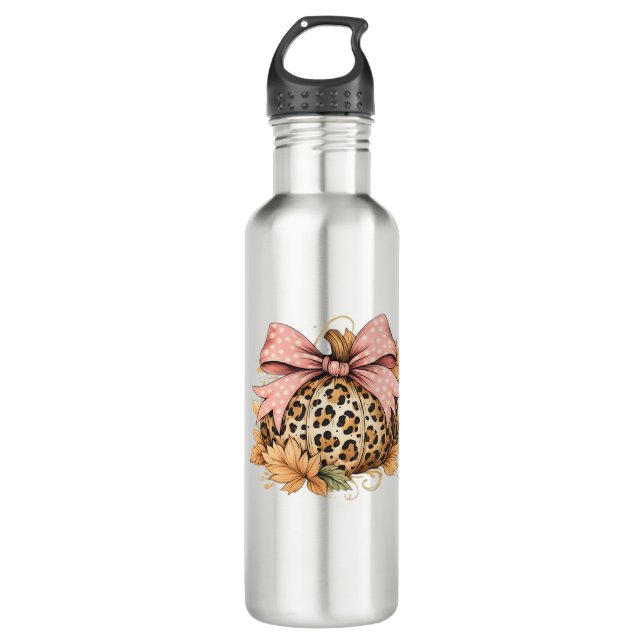 Coquette Leopard Pumpkin with Pink Bow - Glam Fall Edelstahlflasche (Vorderseite)