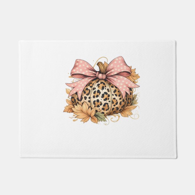 Coquette Leopard Pumpkin with Pink Bow - Glam Fall Fußmatte (Vorderseite)
