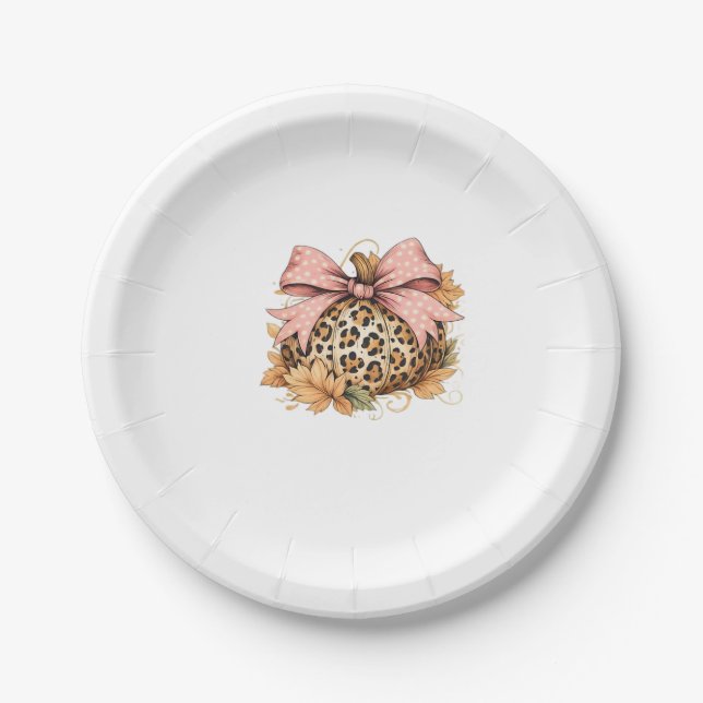 Coquette Leopard Pumpkin with Pink Bow - Glam Fall Pappteller (Vorderseite)