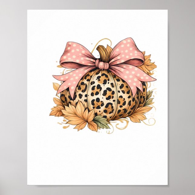 Coquette Leopard Pumpkin with Pink Bow - Glam Fall Poster (Vorne)