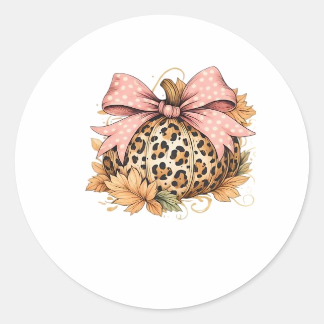 Coquette Leopard Pumpkin with Pink Bow - Glam Fall Runder Aufkleber (Vorderseite)
