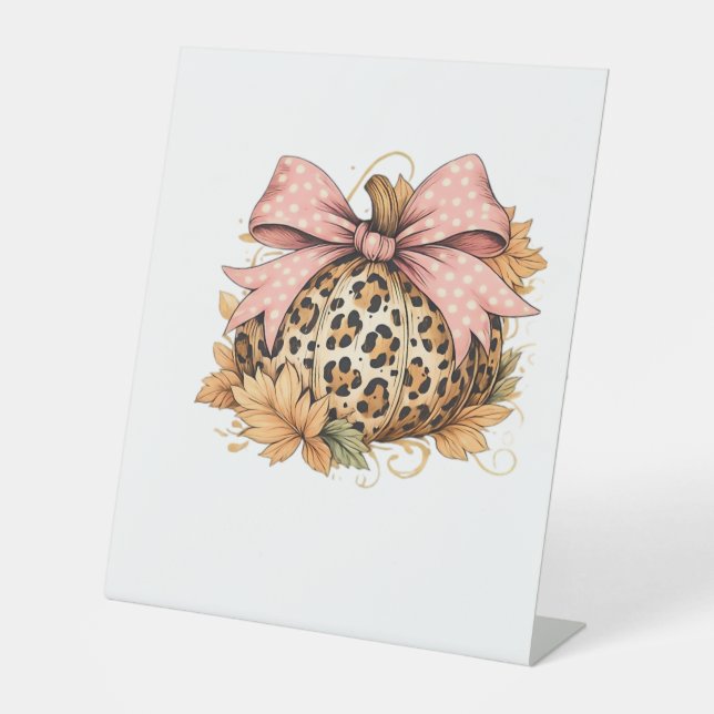 Coquette Leopard Pumpkin with Pink Bow - Glam Fall Sockelschild (Vorderseite)