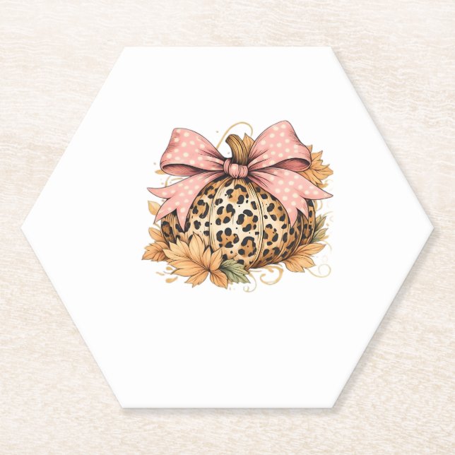 Coquette Leopard Pumpkin with Pink Bow - Glam Fall Untersetzer (Vorderseite)