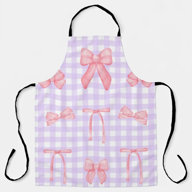 Coquette Lila Gingham & Pink Bow Schürze (Vorderseite)