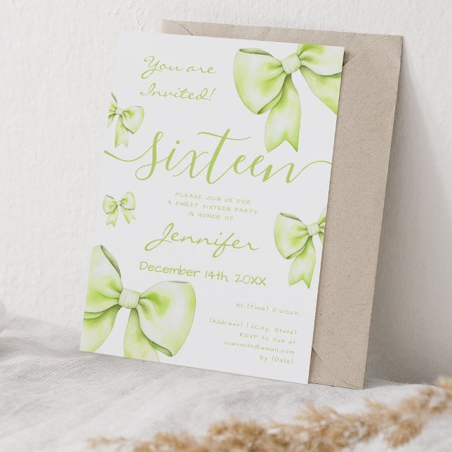 Coquette Lime Green Bow Sweet 16 Party Einladung (Coquette Lime Green Bow Sweet 16 Party Invitation)