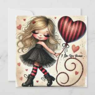 Coquette Little Valentine Cartoon Roter Ballon Feiertagskarte