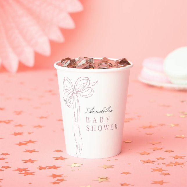 Coquette Long Pink Bow Ribbon Girl Baby Shower Pappbecher (Insitu)