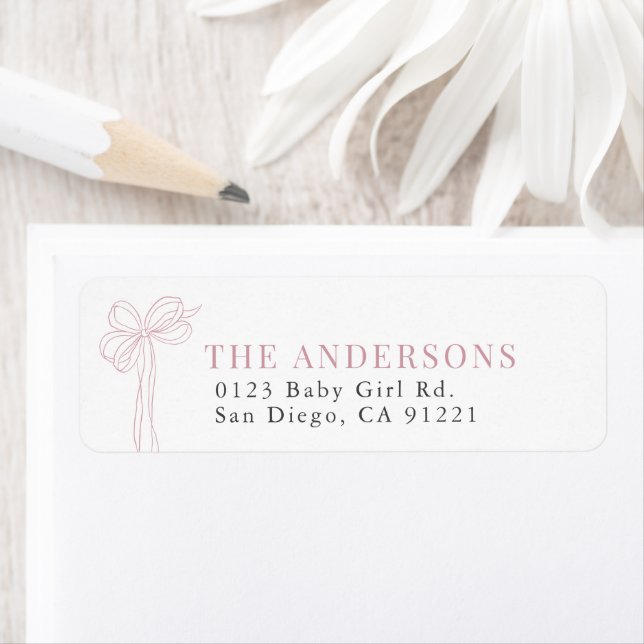 Coquette Long Pink Bow Ribbon Return Address (Insitu)