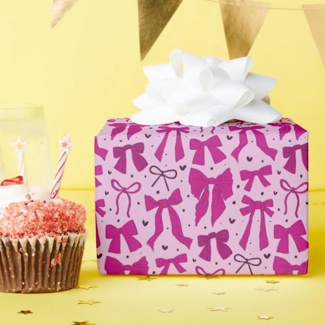 Coquette Magenta Bows & Hearts Geschenkpapier (Geburtstagsparty)