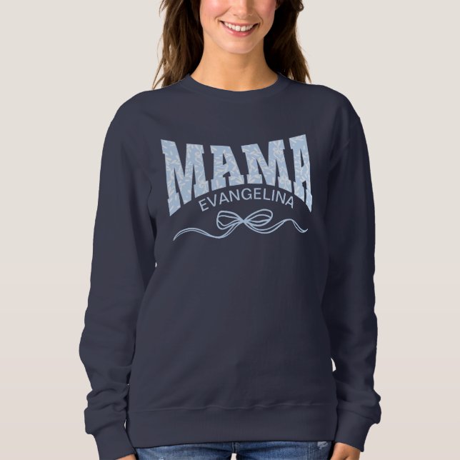 Coquette MAMA Personalisiert Blue Toile Sweatshirt (Vorderseite)