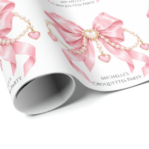 Coquette mit rosa Schleife und Perlen zum Geburtst Geschenkpapier