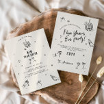 Coquette moderne Typografie New Yeats Eve Party Einladung<br><div class="desc">Creme und schwarz whimsical Hand gezeichnete Silvester Party Drinks Cocktail Disco Ball Boquette Party einladen.</div>
