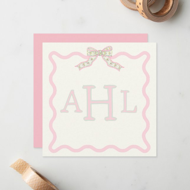 Coquette Monogram-Foto-Message-Card Mitteilungskarte (Vorderseite/Rückseite Beispiel)