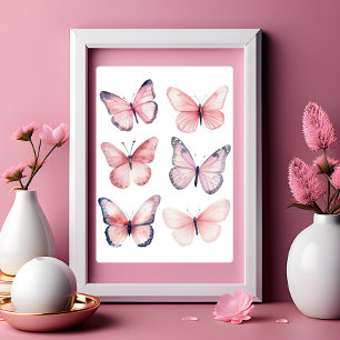 Coquette Mur Art Clair Papillons Rose Poster