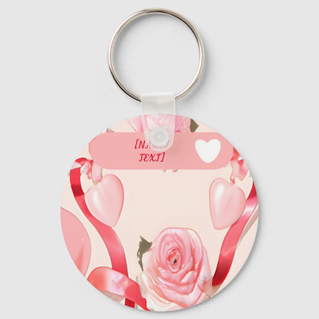 Coquette niedlich mit Rose, Herzen und roten Bände Schlüsselanhänger (Vorderseite)