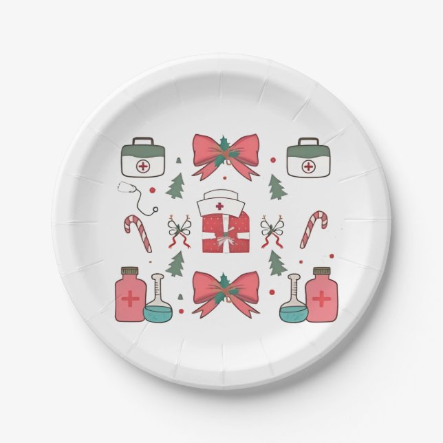 Coquette Nurse Bow Custom Nurse Weihnachten Weihna Pappteller (Vorderseite)
