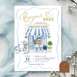 Coquette Parisian café French Blue Baby Shower Einladung