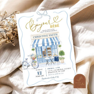 Coquette Parisian café French Blue Baby Shower Einladung