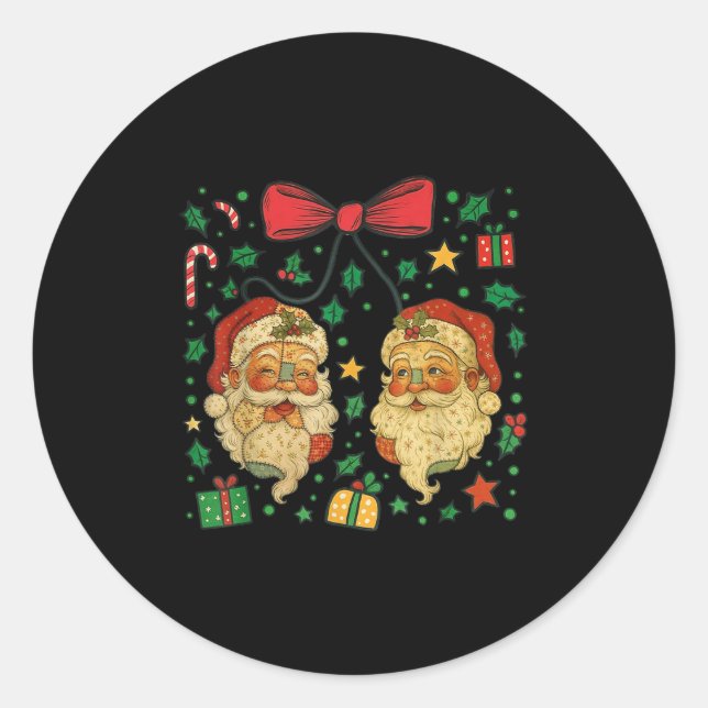 Coquette Patchwork Santa Claus Retro Christmas Fun Runder Aufkleber (Vorderseite)