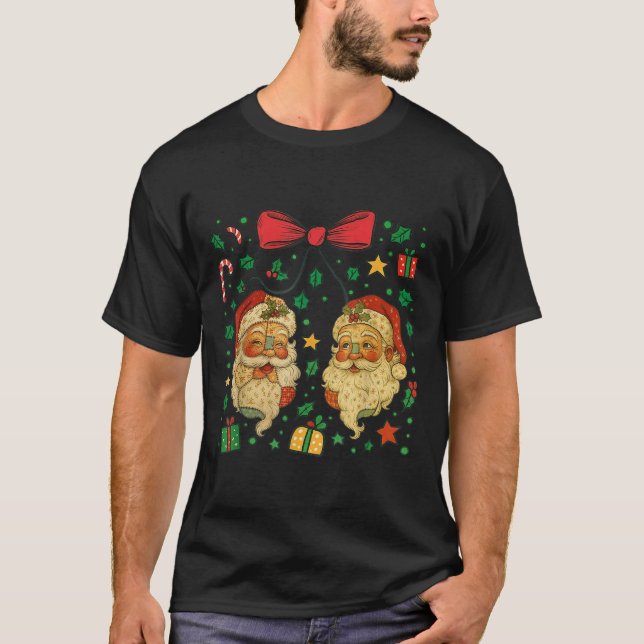 Coquette Patchwork Santa Claus Retro Christmas Fun T-Shirt (Vorderseite)