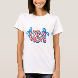 Coquette patriotique florale USA Bow T-shirt