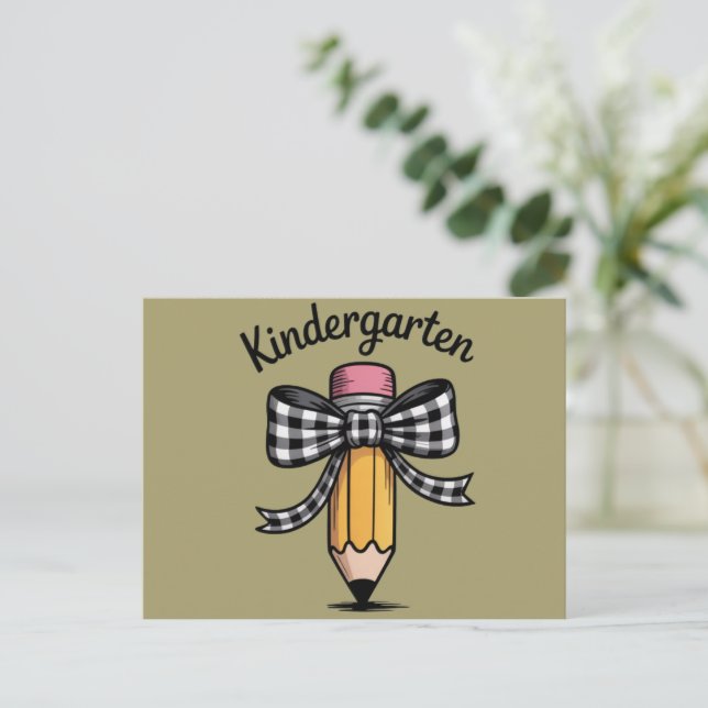 Coquette Pencil Bow Kindergarten Lehrerschule Postkarte (Stehend Vorderseite)