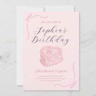Coquette Pink Birthday Cake Invitation