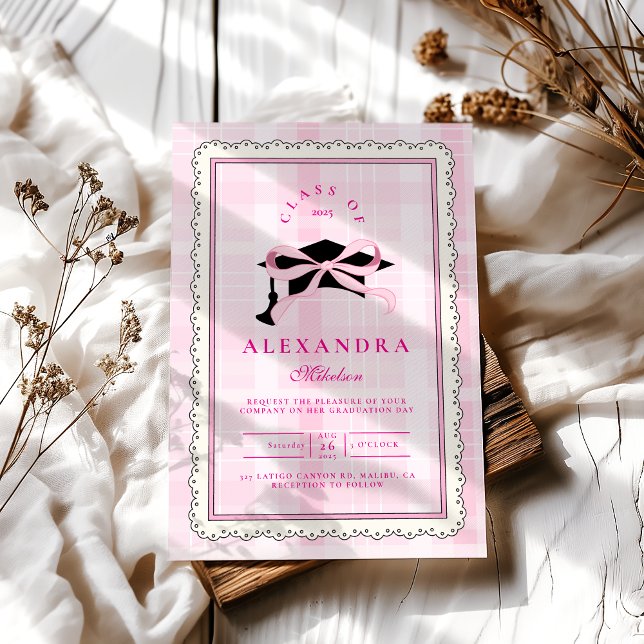 Coquette Pink Bow Abschluss Einladung (Von Creator hochgeladen)