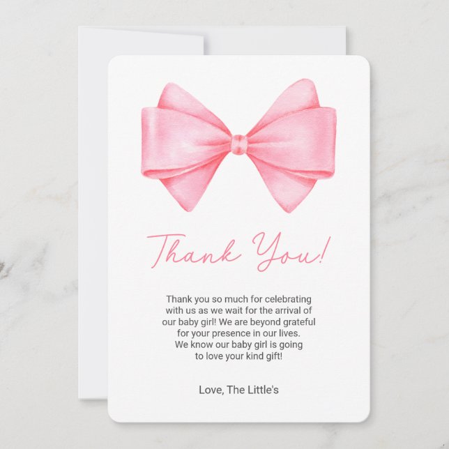Coquette Pink Bow Baby Dusche Danke Karte (Vorderseite)