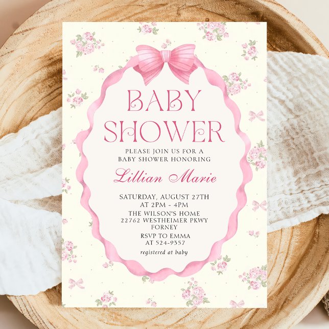 Coquette Pink Bow Baby Shower Invitation (Créateur téléchargé)