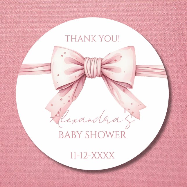 Coquette Pink Bow Babydusche Danke Runder Aufkleber (Von Creator hochgeladen)