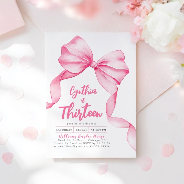 Coquette Pink Bow Birthday Einladung (Pink Bow Birthday Invitation)