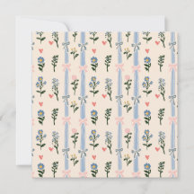 Coquette Pink Bow Blue Stripe Botanical Floral