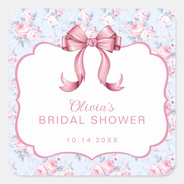 Coquette Pink Bow Brautparty Quadratischer Aufkleber (Vorderseite)
