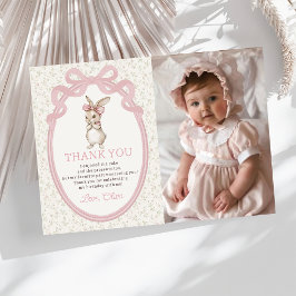 Coquette Pink Bow Bunny Birthday Thank You Card Dankeskarte