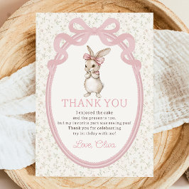 Coquette Pink Bow Bunny Birthday Thank You Card Dankeskarte
