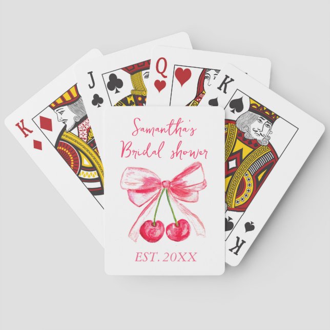 Coquette Pink Bow Cherry Bride Brautparty Spielkarten (Rückseite)